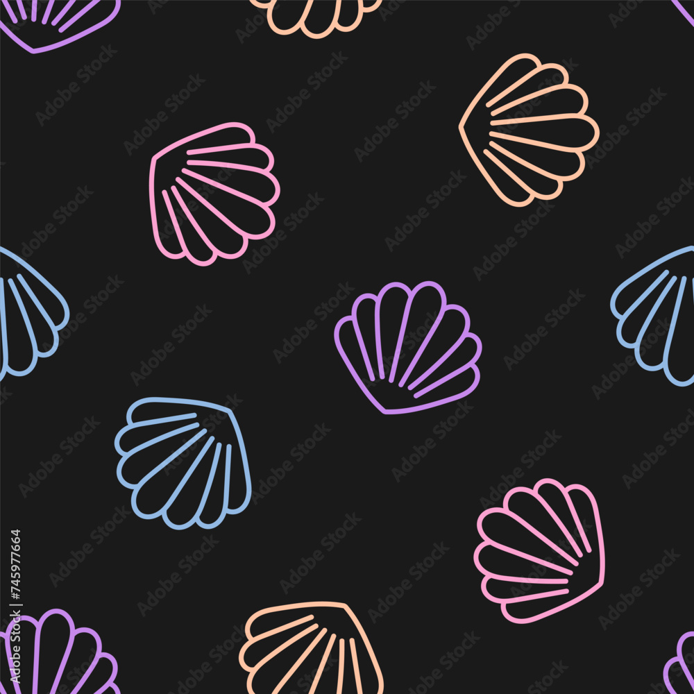 Seamless pattern with colorful outline seashell Seamless pattern with colorful outline seashell