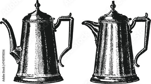 Coffe and teapot vintage engraving illustrations