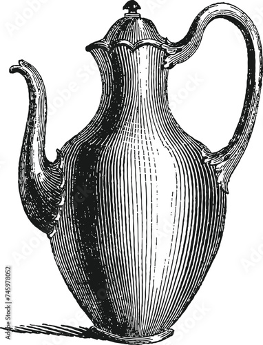 Jug, pitcher, coffee pot or tea pot vintage engraving illustration