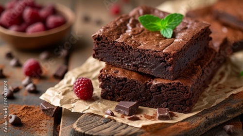 Chocolate brownies with raspberries, blueberries and almondsChocolate brownies with raspberries, blueberries and almonds