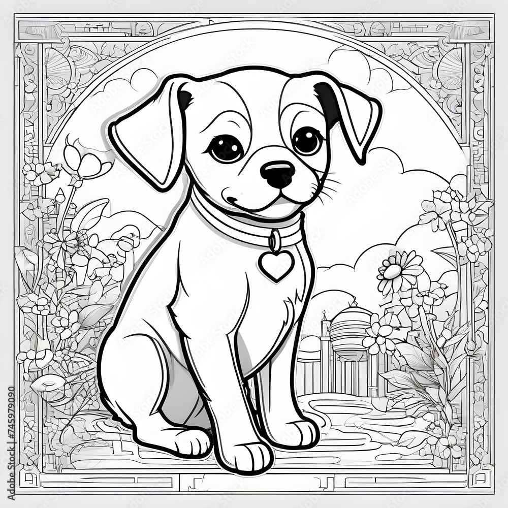Fototapeta premium coloring book for children, line drawing, dog with bone