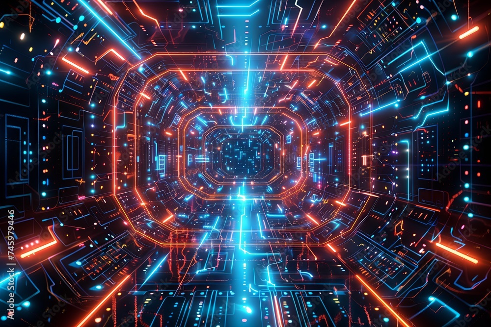 Abstract technology background neon circuit blue neon