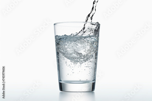water in glass, white background, isolated on white background