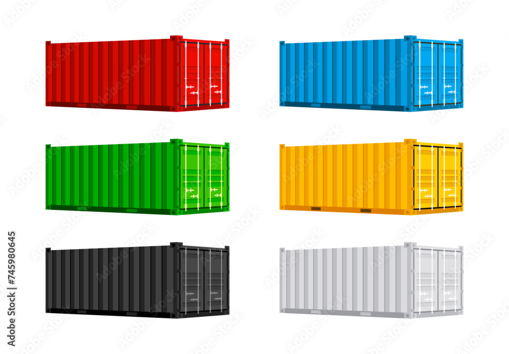 Obraz premium Set cargo containers. Freight Shipping, delivery and transportation. Vector illustration