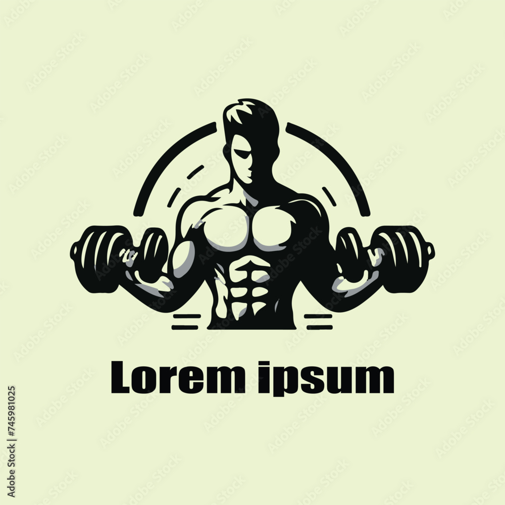 Naklejka premium Fitness logo, Gym logo design , with silhouettes of bodybuilders