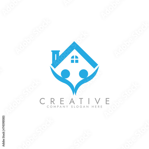 Kindergarten kids school logo icon Simple real estate house logo design template