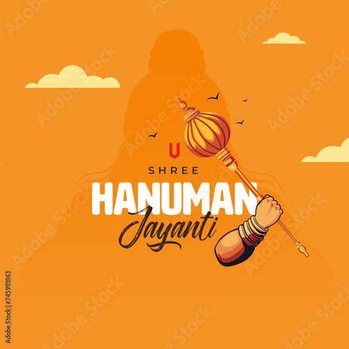 Creative typographic flat vector Background Illustration of Happy Hanuman Jayanti, Celebrates the birthday of Lord Sri Hanuman