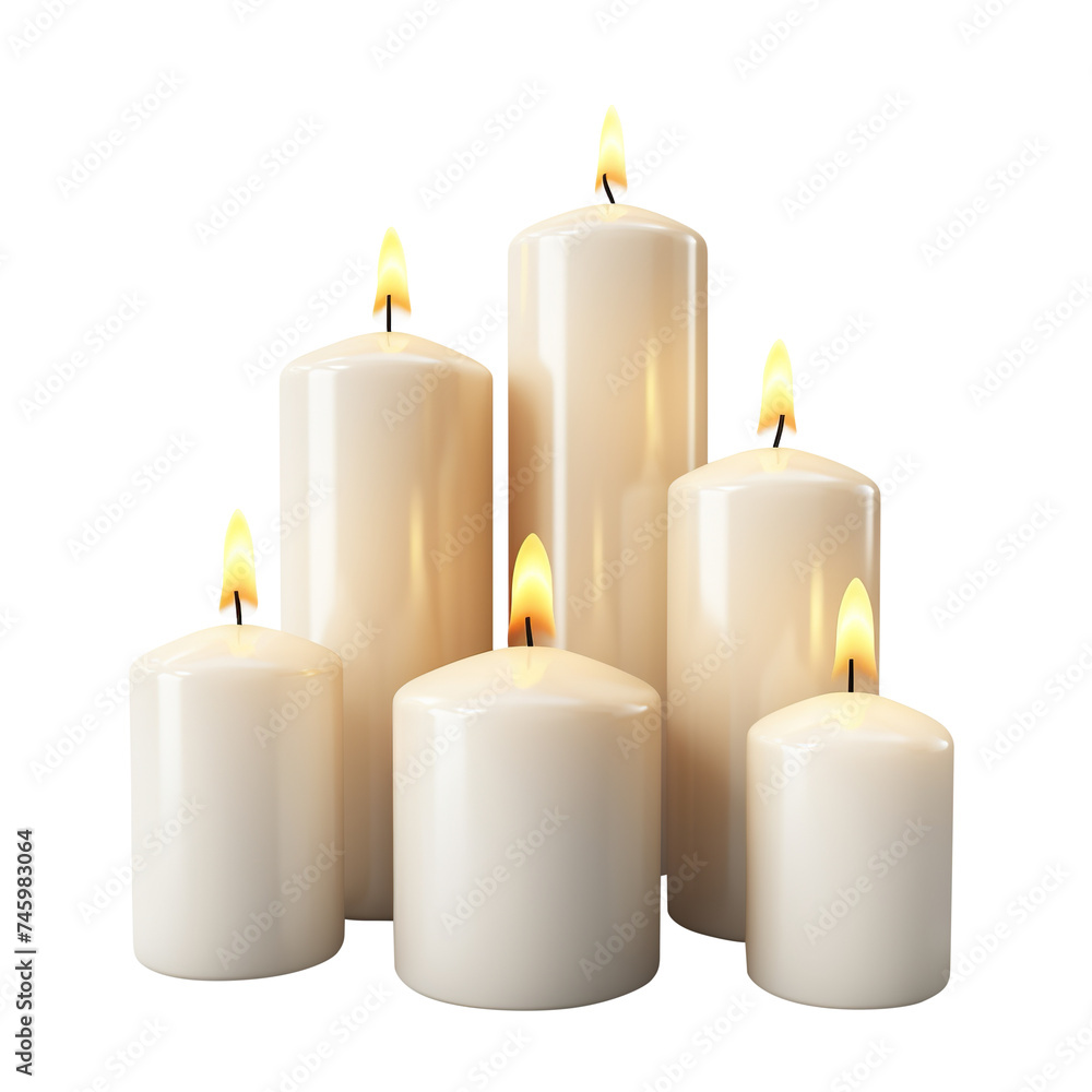 Pillar candles with flames illuminated, cut out Pillar candles with flames illuminated, cut out