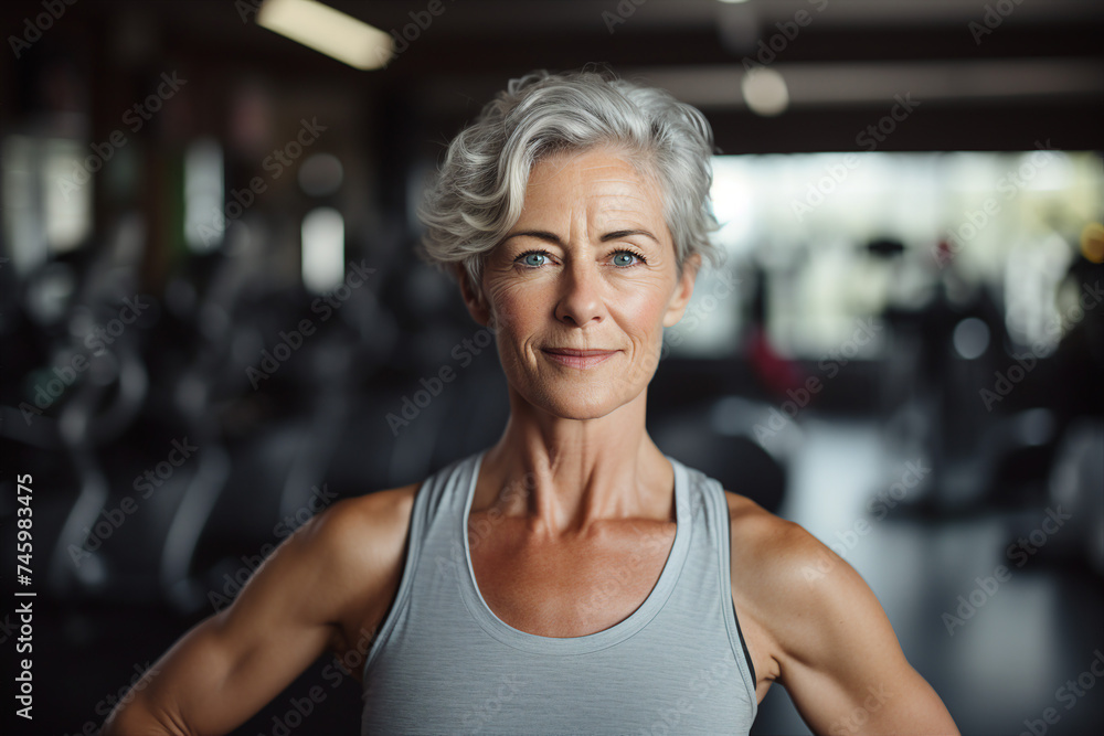 Mature people woman man practicing in spacious gym space active healthy way of life Generative AI picture Mature people woman man practicing in spacious gym space active healthy way of life Generative AI picture