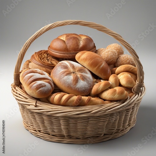 3D model of a basket with various bakery products © Andrii