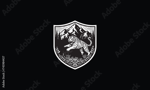 shield with tiger logo design  tiger  mountain  forest design 