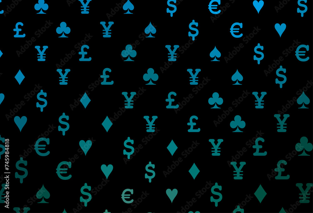 Dark blue, green vector pattern with symbol of cards. Dark blue, green vector pattern with symbol of cards.