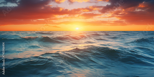 Beautiful view of the the sunset and the ocean in domburg  Captivating Sunset Reflections The Serene Texture Of Sea Water Background  Vibrant sunset over calm ocean waves  Generative AI