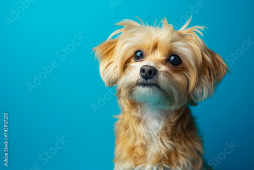 Small Brown Dog Sitting on Blue Floor