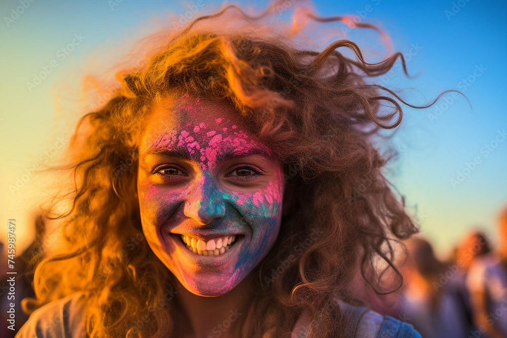 Happy young person having fun open air party created with generative AI technology Happy young person having fun open air party created with generative AI technology