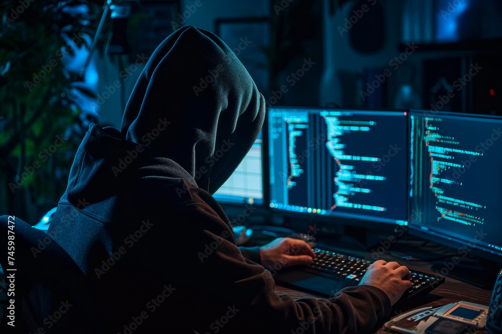 Person in Hoodie Coding at Computer