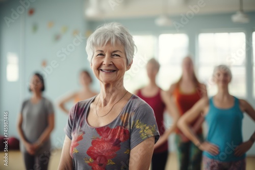 Group of senior women and friends meditating in a yoga class