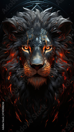 Lion for modern poster or tattoo.Electricity and fire © writerfantast