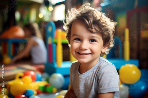 Small children in kindergarten playroom having fun preschooler education concept Generative AI picture