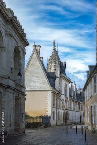 Bourges, medieval city in France, old houses in the historic center, with the cathedral in background
 photo