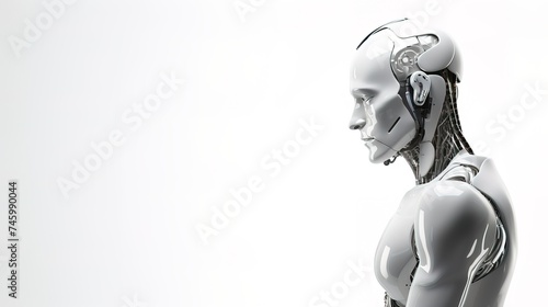 Close-up of an artificial intelligence robot on a white background