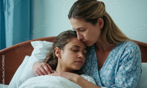 Upset mother and her sick daughter at the hospital