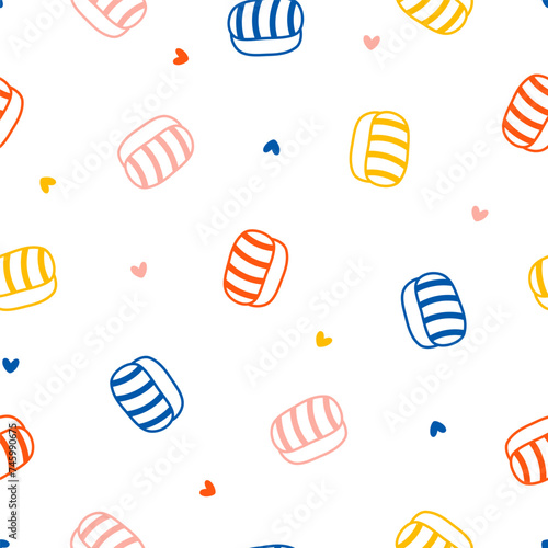 Seamless pattern with colorful sashimi and hearts