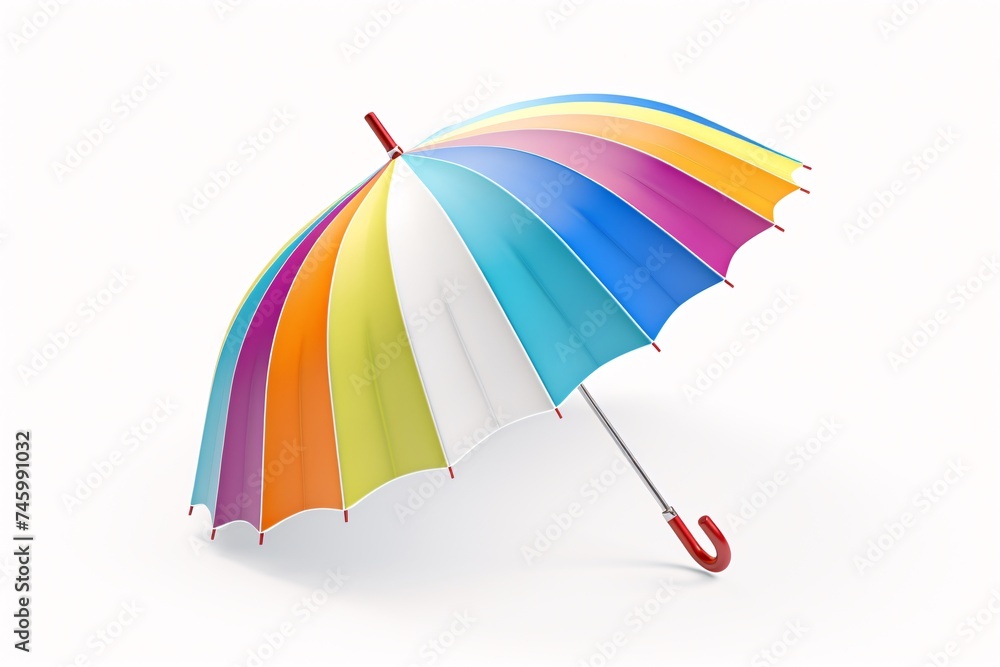 a colorful umbrella with a red handle