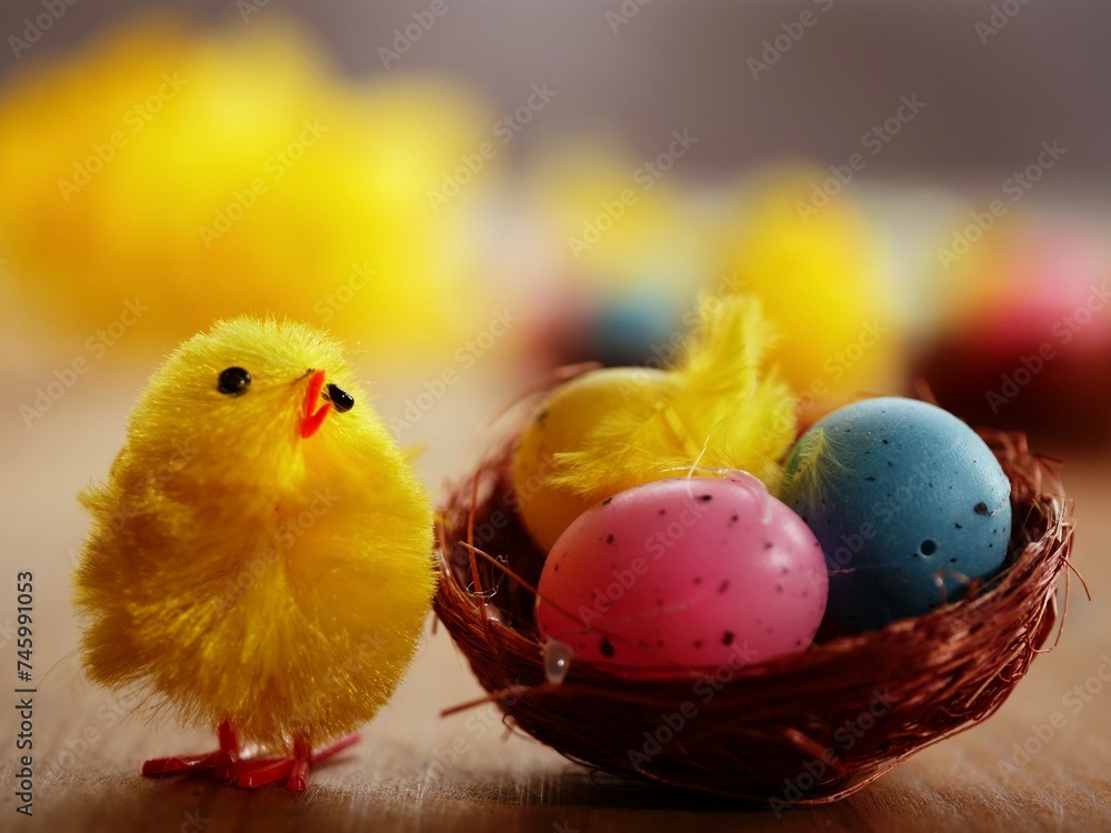 Fluffy Easter chicks and eggs decorations 