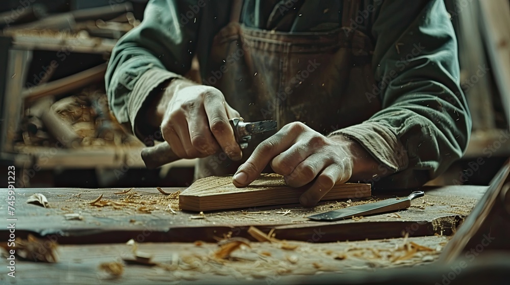 carpenter working with equipment tools on wooden table in carpentry shop. Concept working of carpenter. Professional carpenter. Business furniture carpenter working with equipment tools on wooden table in carpentry shop. Concept working of carpenter. Professional carpenter. Business furniture