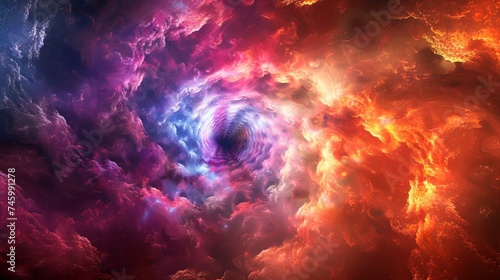 A colorful swirl of space with a black hole in the center  AI