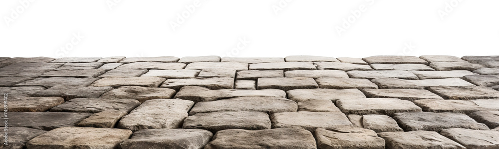 Perspective of neatly arranged paving stone blocks forming a pavement, cut out