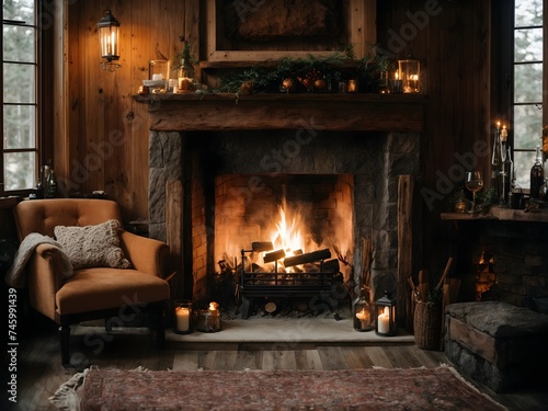 A warm and welcoming scene in a room with a fireplace.