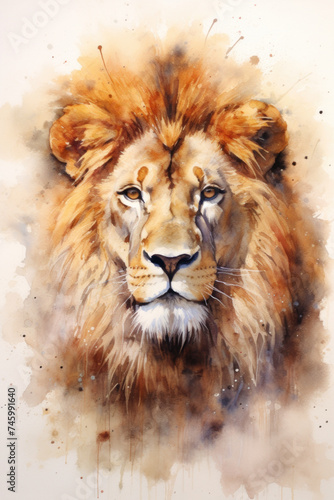 Beautiful Lion painted with watercolors. © writerfantast