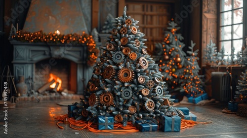 A Steampunk Christmas: Gears and Lights Adorn a Unique Holiday Tree