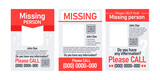 Missing person poster template. Vector illustration