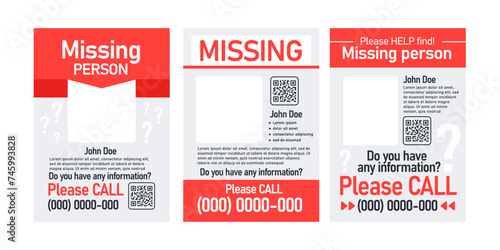 Missing person poster template. Vector illustration photo