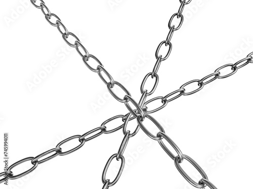Strained chains from silver metal. Security and power concepts. Isolated on transparent