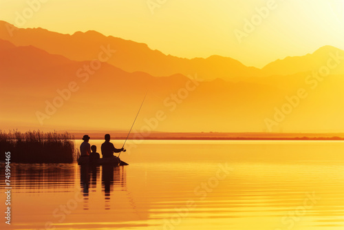 A middle eastern father and son fishing together © Tymofii