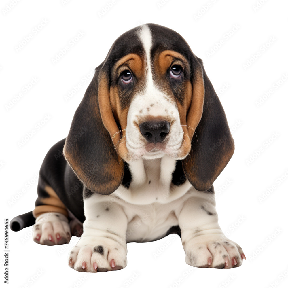 Basset Hound dog puppy isolated on transparent or white background