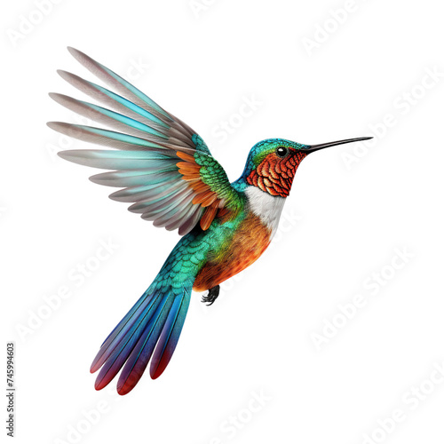Beautiful flying hummingbird isolated on transparent or white background © Luckyphotos