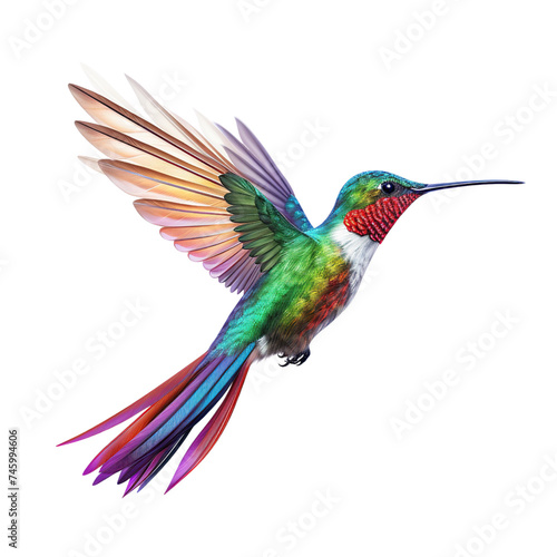 Beautiful flying hummingbird isolated on transparent or white background