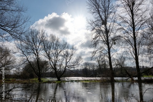 view of the River Avon at Salisbury Wiltshire England when it burst its banks in Winter 2024