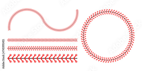 Red stitch or stitching of the baseball Isolated on white background. Vector illustration