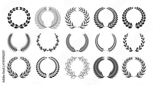 Simple black laurel wreath set. Different frame design elements. Vector illustration