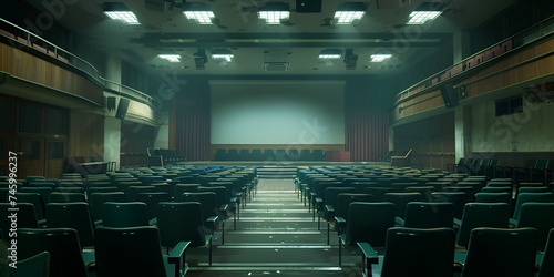 Echoes of the Past An Empty Auditorium Waiting to be Filled with Memories  with modern projection equipment Interior of a conference room with empty chairs. photo