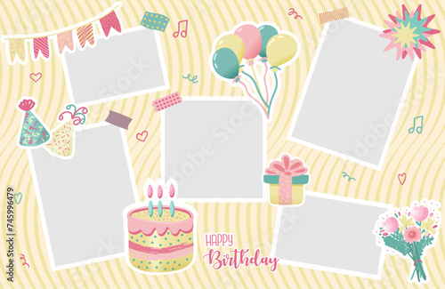 Birthday photo frame. Empty collage vector illustration