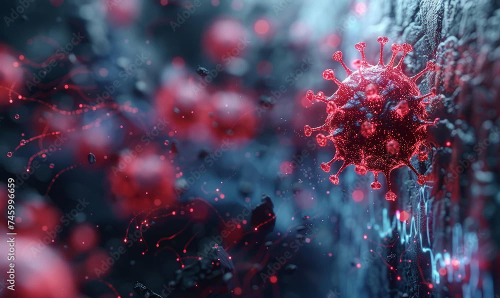 3D render of medical background with abstract virus cells - obrazy, fototapety, plakaty 