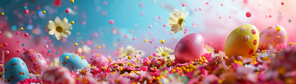 Colorful Easter Eggs Amidst Spring Flowers Colorful Easter Eggs Amidst Spring Flowers