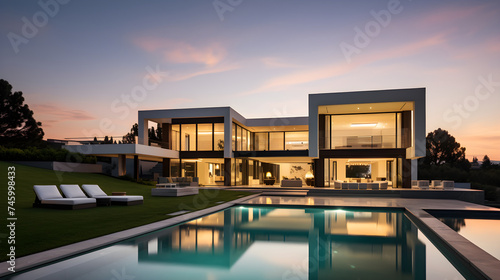 Luxury Real Estate: Majestic Modern Estate Under the Twilight Sky